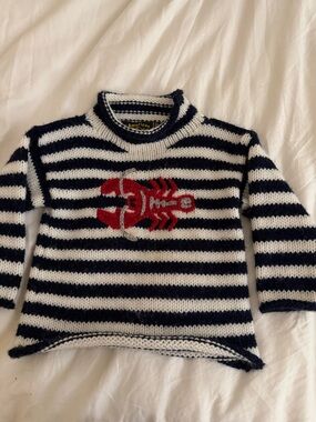 American Girl Navy & White Striped Sweater with Red Lobster